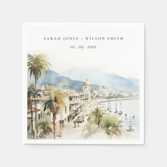 Serviette En Papier Santa Marta Colombia Watercolor Landscape Wedding (Devant)