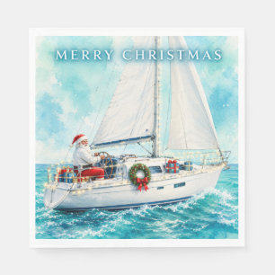 Serviette En Papier Santa Sailing – Noël tropical au bord de la mer