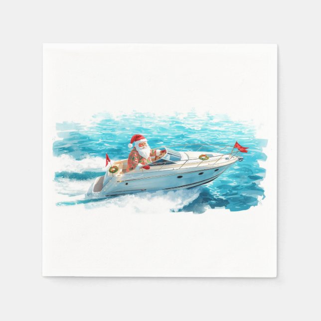 Serviette En Papier Santa Sailing – Tropical Christmas by the Sea (Devant)