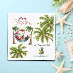 Serviette En Papier Santa sur une île tropicale Noël