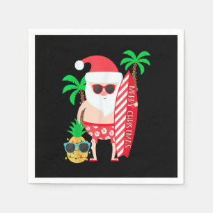 Serviette En Papier Santa Surfing Hawaiian Ugly Christmas In July Trop