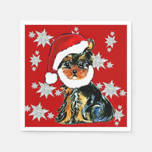 SERVIETTE EN PAPIER SANTA YORKIE (Devant)