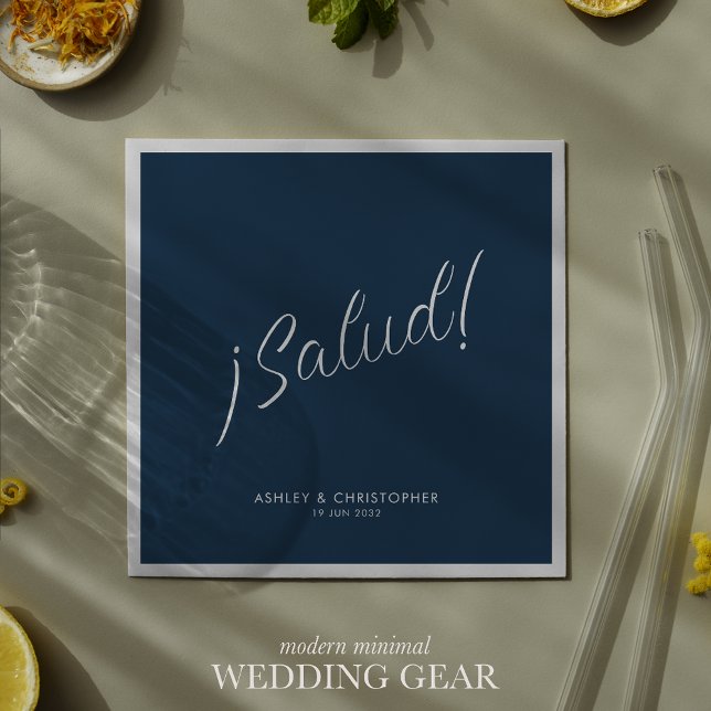 Serviette En Papier ¡Santé ! Indigo Bleu Minimal Cocktail pour toute o (Créateur téléchargé)