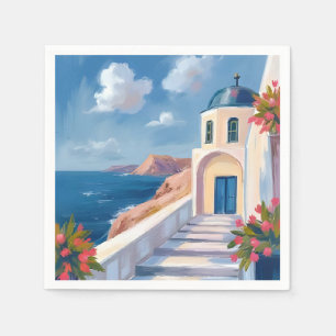 Serviette En Papier Santorin Grèce Aquarelle Voyage