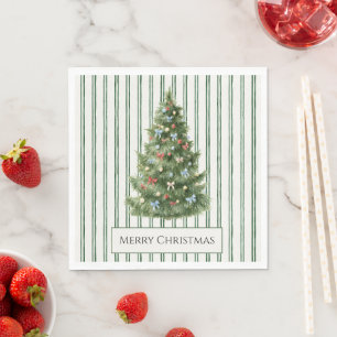 Serviette En Papier Sapin de Noël à rayures vertes
