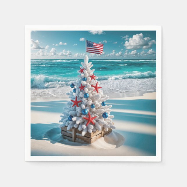 Serviette En Papier Sapin de Noël avec drapeau américain (Devant)