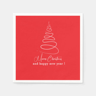 Serviette En Papier Sapin de Noël Blanc Élégant Rouge Noël