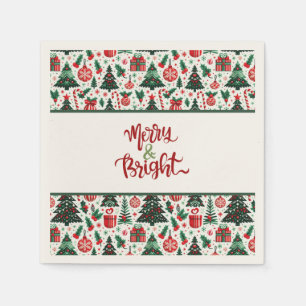 Serviette En Papier sapin de Noël, cadeaux, canne de bonbon