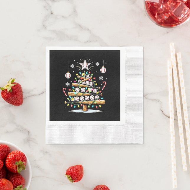 Serviette En Papier Sapin de Noël de baseball (En situation)