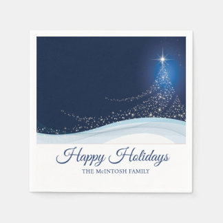 Serviette En Papier Sapin de Noël en blanc et bleu modifiable