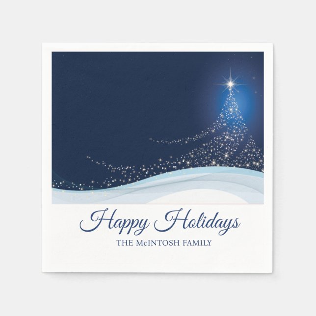 Serviette En Papier Sapin de Noël en blanc et bleu modifiable  (Devant)