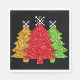 Serviette En Papier Sapin de Noël flocon de neige rouge or vert scinti