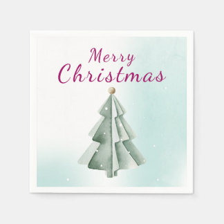 Serviette En Papier Sapin de Noël minimaliste vert sauge aquarelle