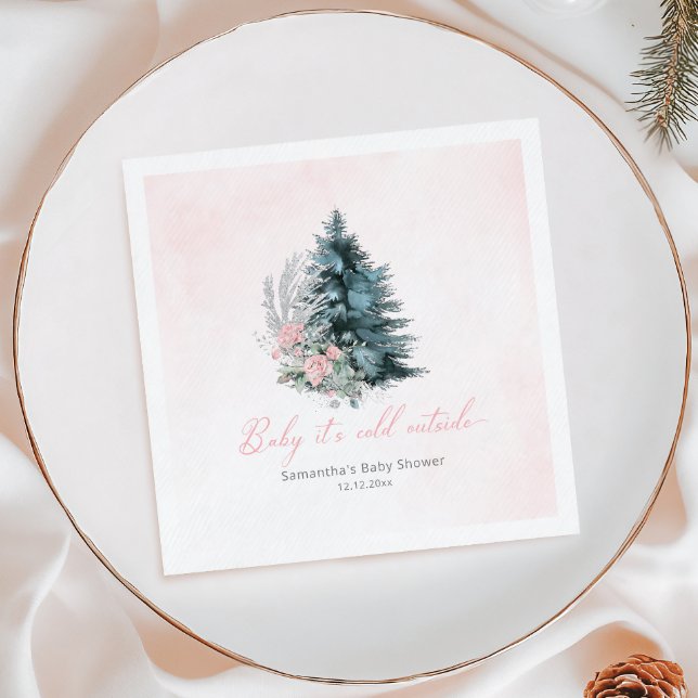 Serviette En Papier Sapin de Noël rose Bébé il fait froid dehors (Créateur téléchargé)