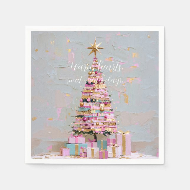 Serviette En Papier Sapin de Noël rose et or Impasto (Devant)