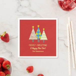 Serviette En Papier Sapin de Noël rouge personnalisé