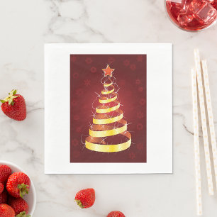 Serviette En Papier Sapin de Noël Ruban Doré Élégant Moderne