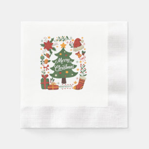 Serviette En Papier Sapin de Noël Vintage Chapeau de Père Noël 80s 90s