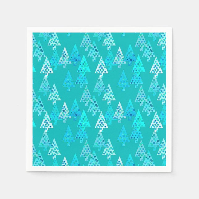 Serviette En Papier Sapins de Noël à fleurs modernes - turquoise (Devant)