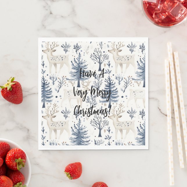 Serviette En Papier Sapins de Noël bleus Cerfs blancs (En situation)
