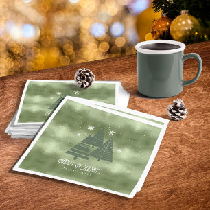 Serviette En Papier Sapins de Noël et Flocons Vert ID863