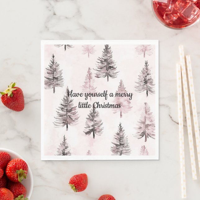 Serviette En Papier Sapins de Noël Rose Crème (En situation)