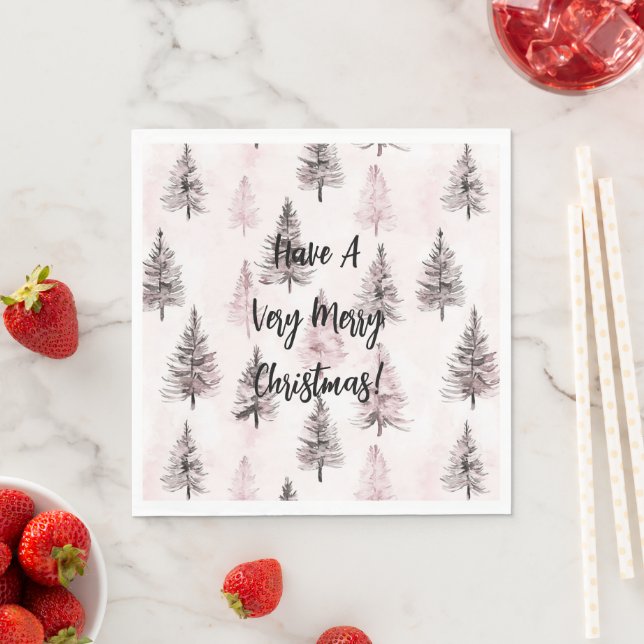 Serviette En Papier Sapins de Noël roses (En situation)