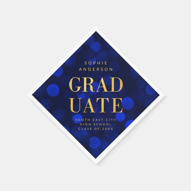 Serviette En Papier Sapphire Blue Bokeh Lights Faux Gold Graduate (Coin)