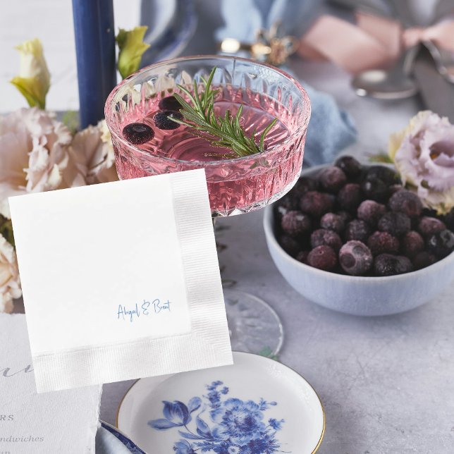 Serviette En Papier Sapphire Blue Text Coin Mariage Cocktail (Créateur téléchargé)