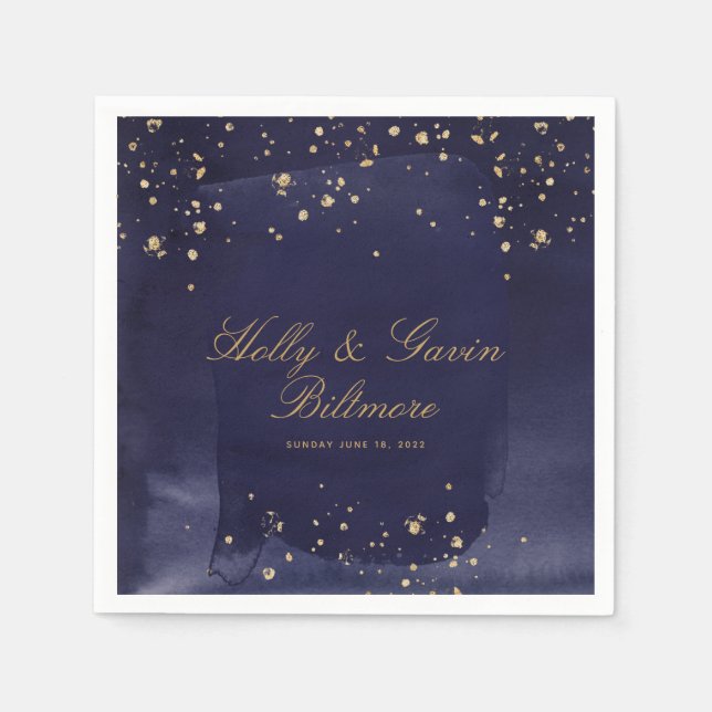Serviette En Papier Sapphire & Gold Mariage Cocktail Napkins (Devant)