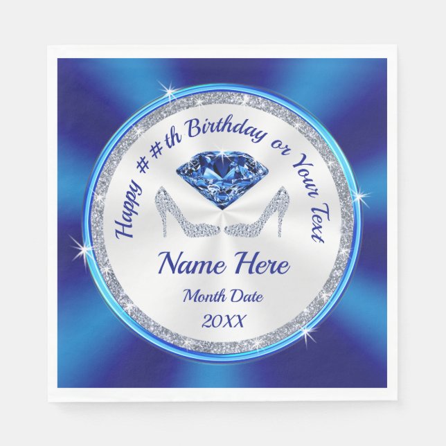 Serviette En Papier Sapphire, talons de diamant, serviettes d'annivers (Devant)