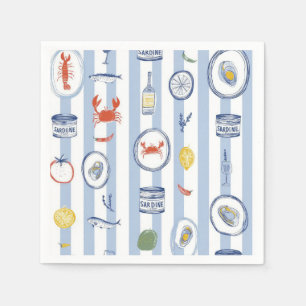 Serviette En Papier Sardine de fruits de mer méditerranéens motif rayu