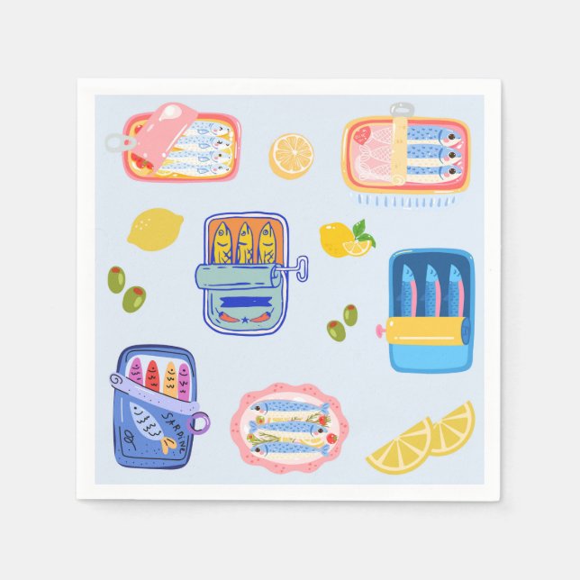 Serviette En Papier Sardines et citrons (Devant)