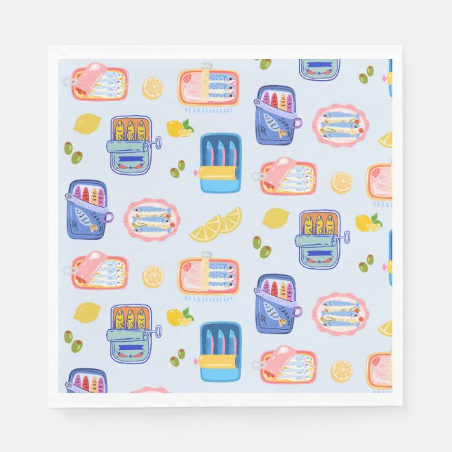 Serviette En Papier Sardines et citrons (Devant)