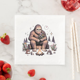 Serviette En Papier Sasquatch tenant des fleurs