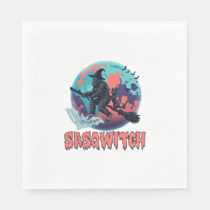 Serviette En Papier Sasqwitch Bigfoot Sorcière Balai Chat Noir Lune Ha