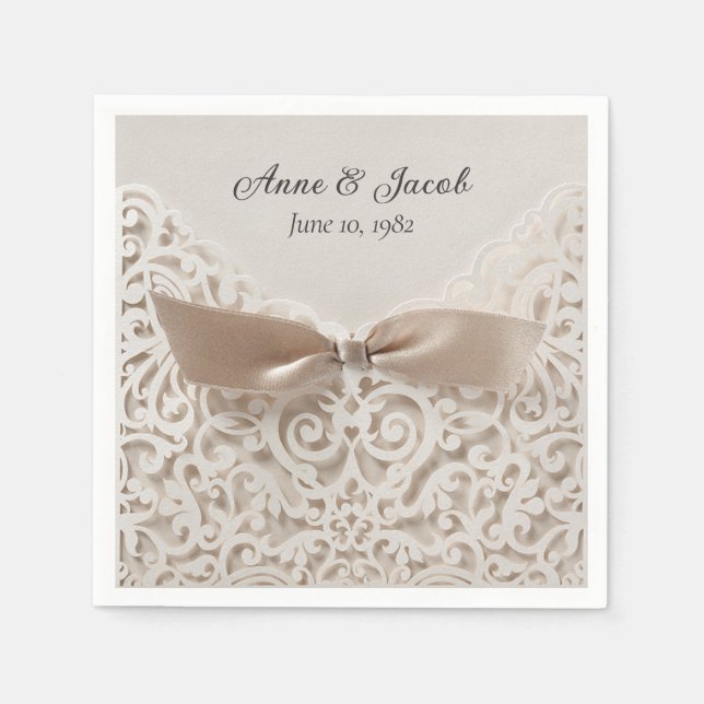Serviette En Papier Satin Bow On Lace pour Anniversaire (Devant)