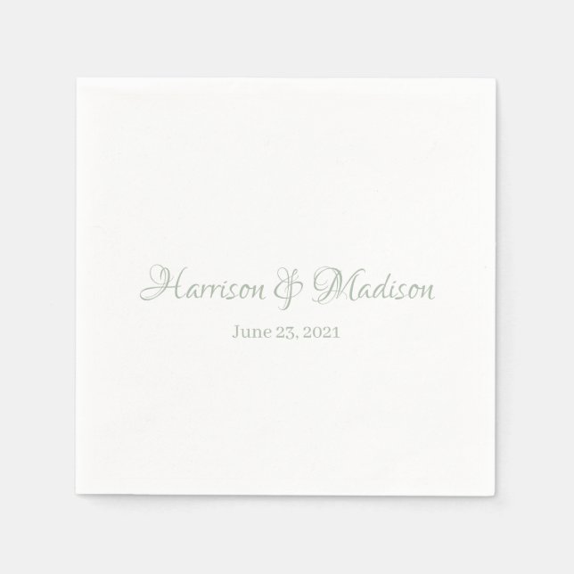 Serviette En Papier Sauge personnalisé vert Script Couple Nom Date Mar (Devant)