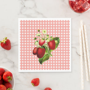 Serviette En Papier Saumon En vichy et fraises Papier de déjeuner Nap