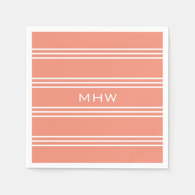 Serviette En Papier Saumon Stripes personnalisées monogramme serviette (Devant)