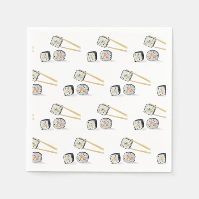Serviette En Papier Saumon Sushi Rolls Avec Baguettes Illustration (Devant)