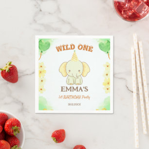 Serviette En Papier Sauvage éléphant mignon 1er anniversaire