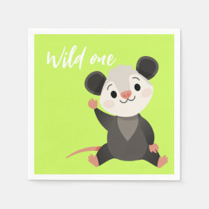 Serviette En Papier Sauvage petit opossum Fête mignonne en forêt verte
