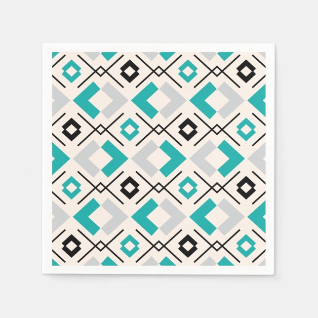 Serviette En Papier Scandinave turquoise gris et beige géométrique (Devant)