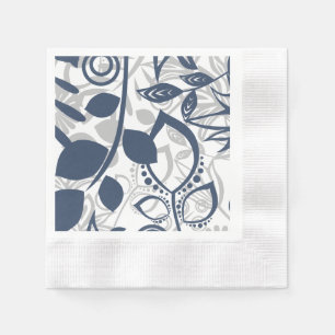 Serviette En Papier Scandinavie Gris Bleu Motif Floral