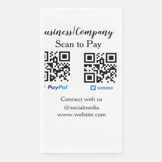 Serviette En Papier Scanner pour payer le code q r paypal venmo ajoute (Devant)