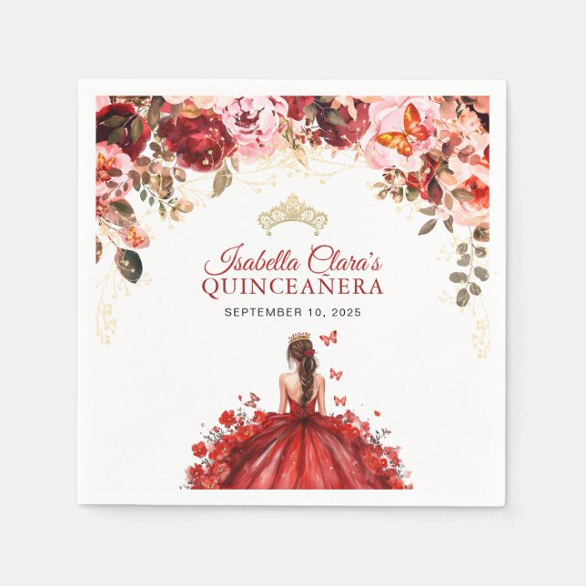 Serviette En Papier Scarlet Enchantée Florale Princesse Quinceanera (Devant)