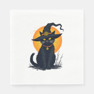 Serviette En Papier Scary Vintage Chat noir avec Casquette de sorcière