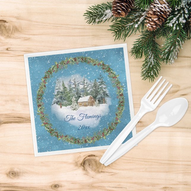 Serviette En Papier Scène boisée de Noël cosy (Créateur téléchargé)