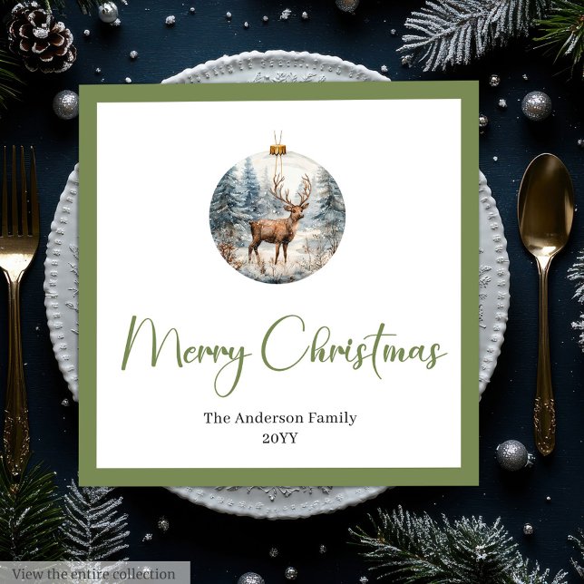 Serviette En Papier Scène botanique moderne de Noël bohème pour dîner (Modern Boho Christmas Scene Botanical Dinner Napkins)